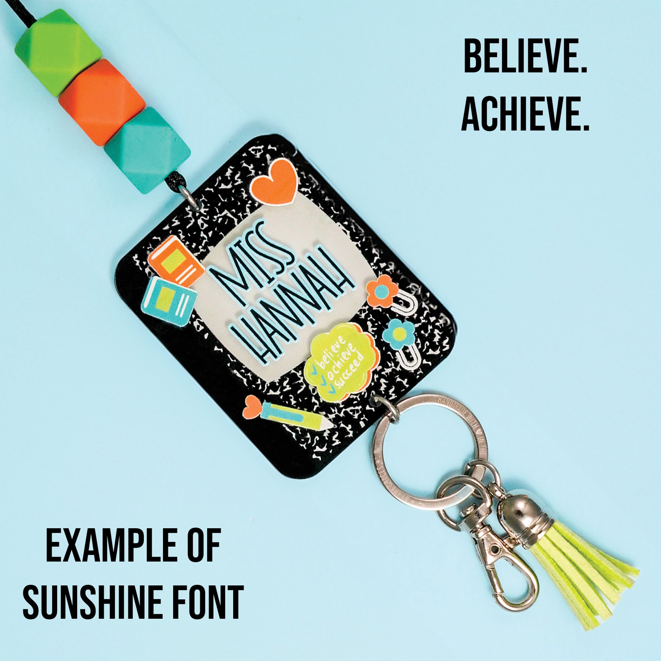 Motivational Composition Book Printed Shape Acrylic Lanyard