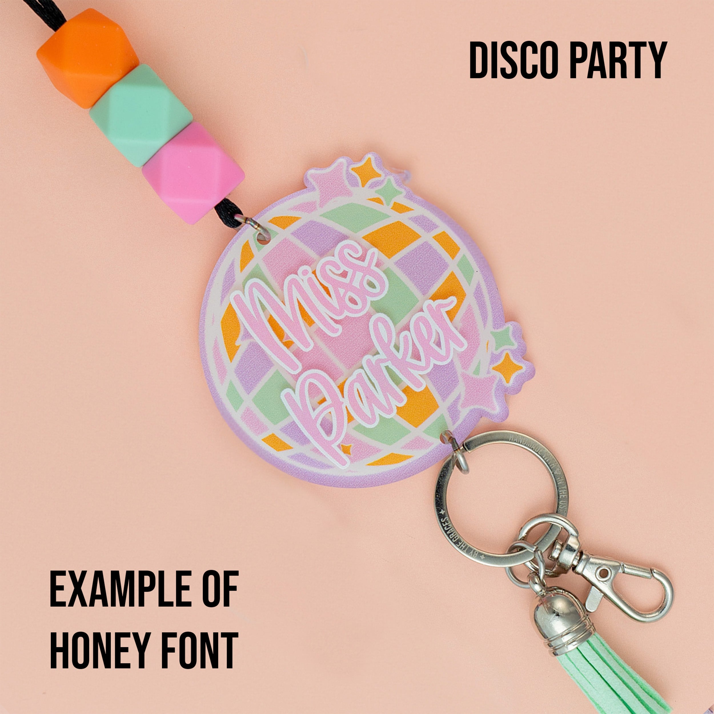 Disco Doodles Printed Shape Acrylic Lanyard