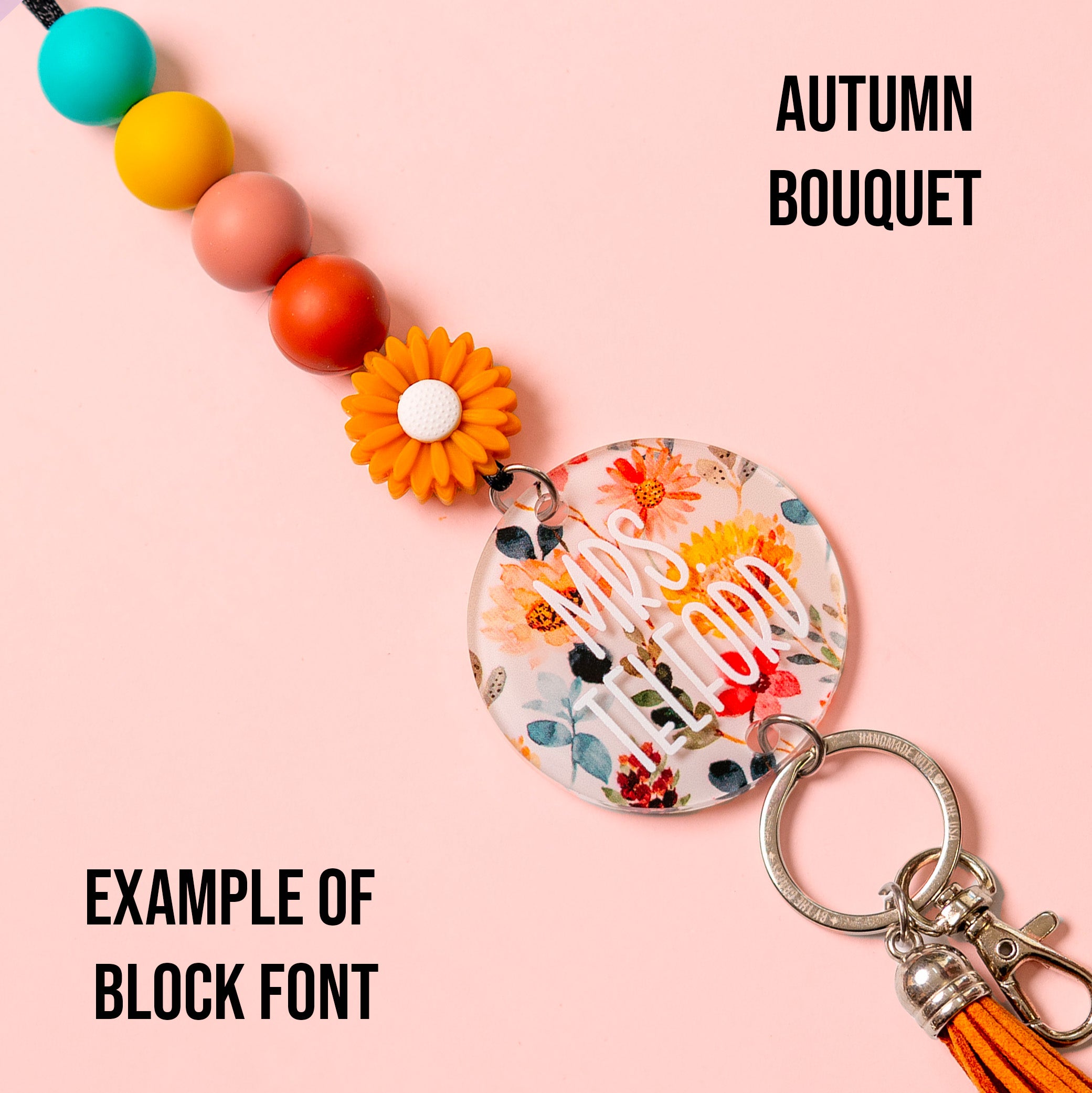 Fall Floral Acrylic Personalized Lanyard