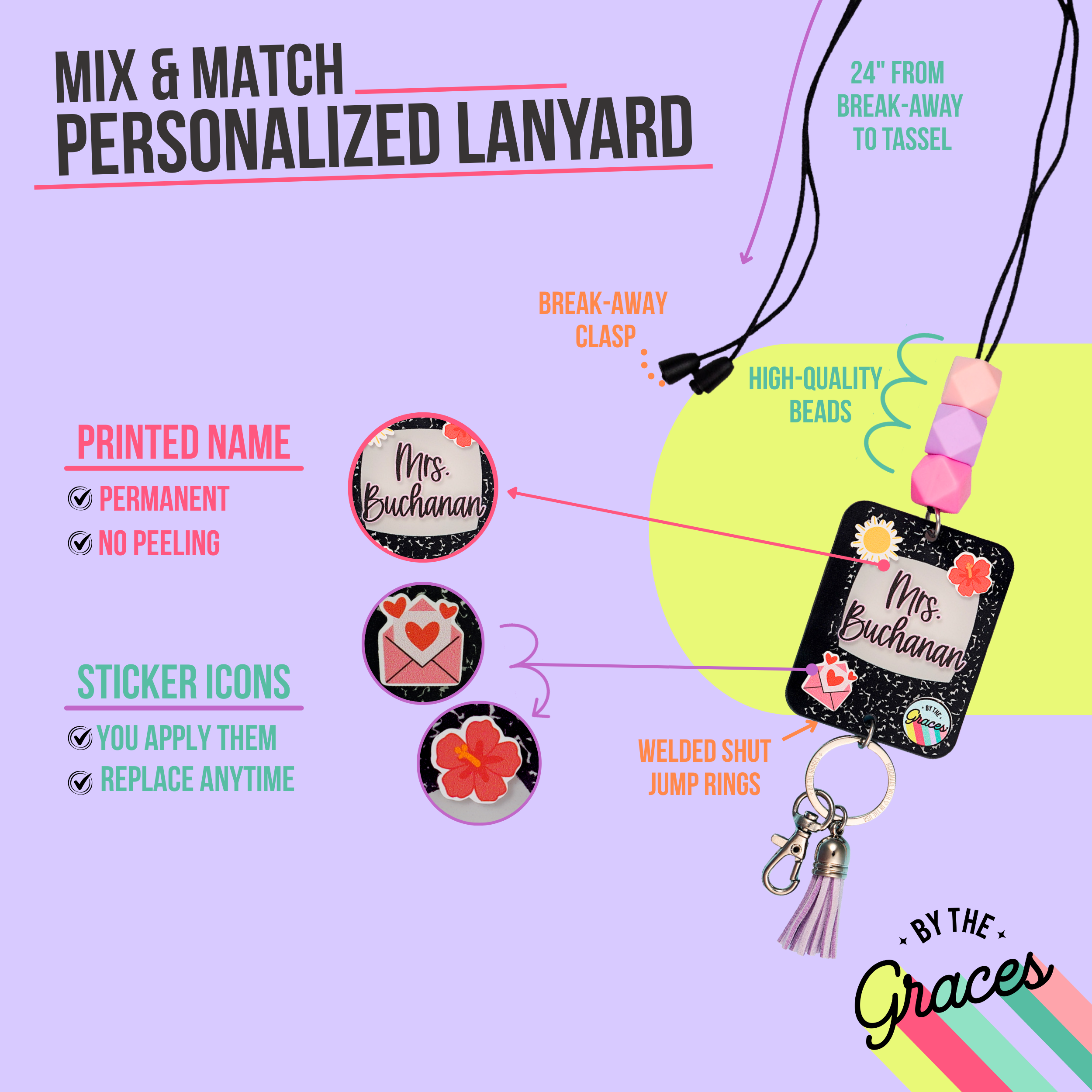 Trendy Sticker Notebook Printed Shape Acrylic Lanyard