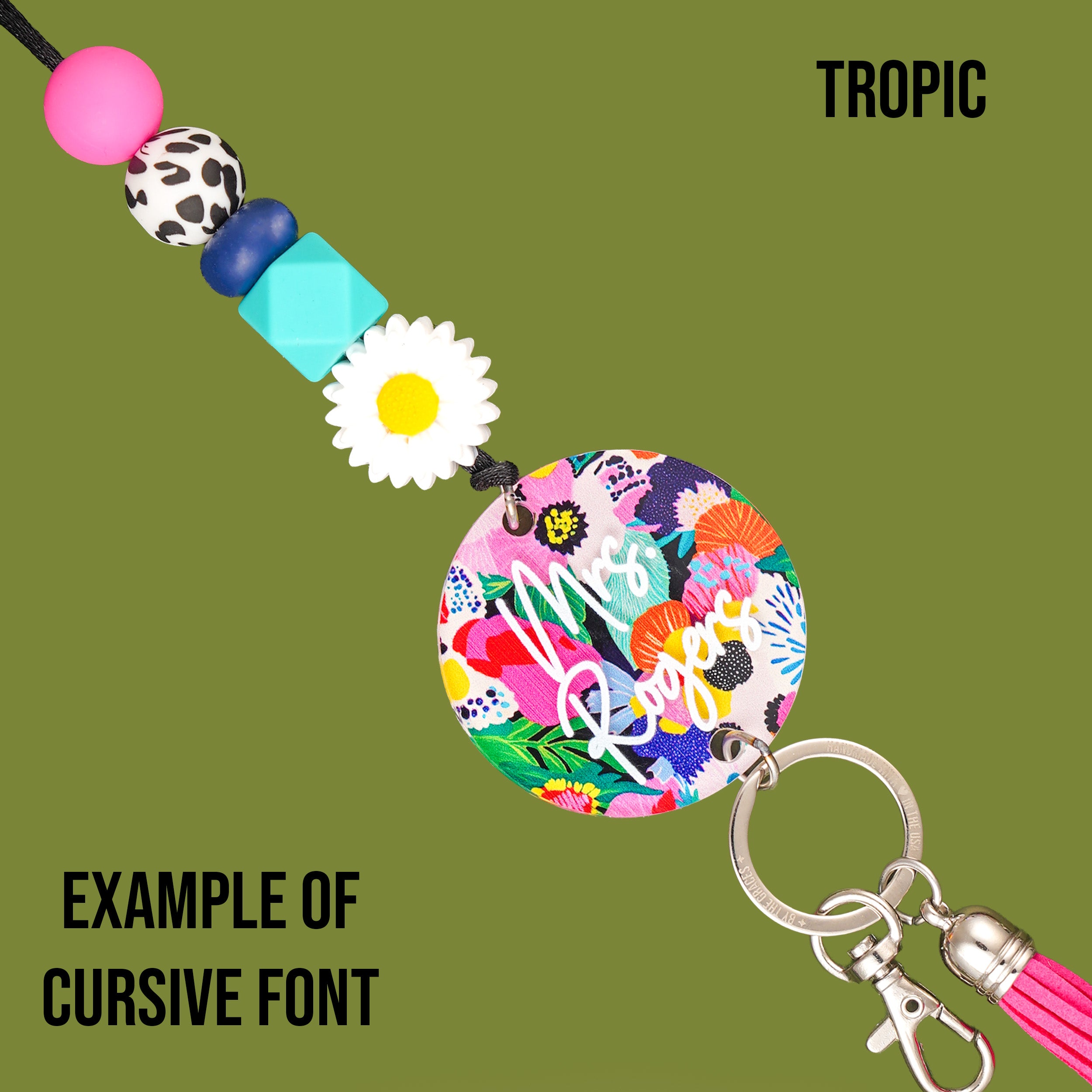 Bold Floral Acrylic Personalized Lanyard